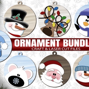 Pacchetto SVG ornamenti natalizi - File tagliati al laser - Ornamento di Babbo Natale SVG - Ornamento pupazzo di neve SVG - Gnome svg - Renna Svg - File Glowforge