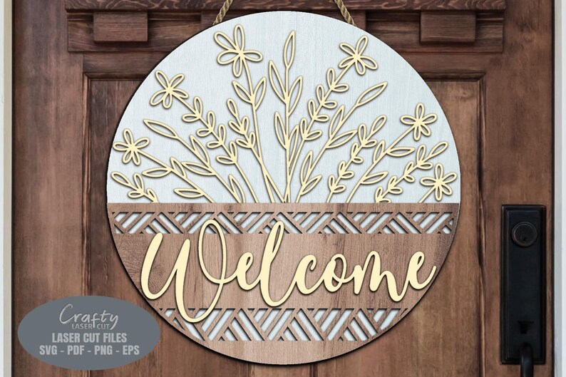 Daisy Basket Door Hanger SVG Laser Cut Files: Floral Welcome Sign SVG ...