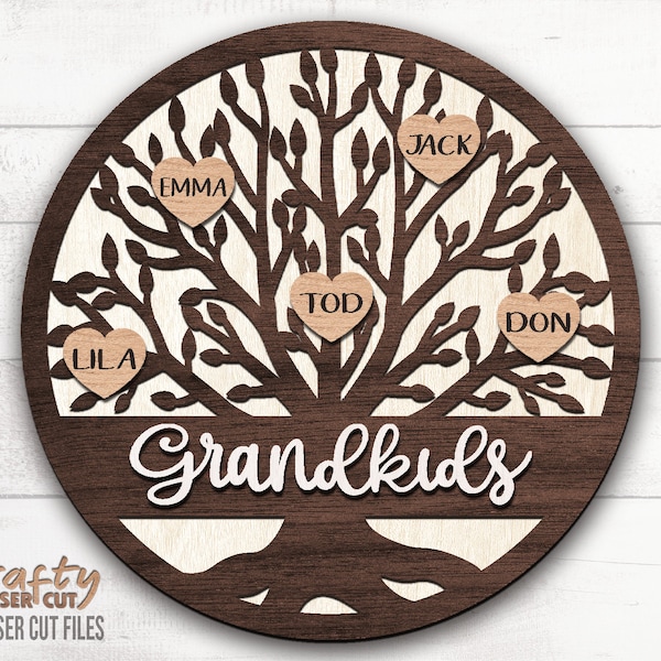 Family Tree SVG - Family SVG - Family Name SVG - Grandkids Our Family - Tree Of Life Svg - Home Decor - Laser Cut Files - Glowforge - Cricut