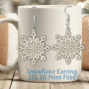Schneeflocke Ohrring STL - Schneeflocke STL - Weihnachten Stl-Datei - Winter STL für 3D-Drucker - Schneeflocke Ohrring Stl-Datei - 3D-Druckerdateien