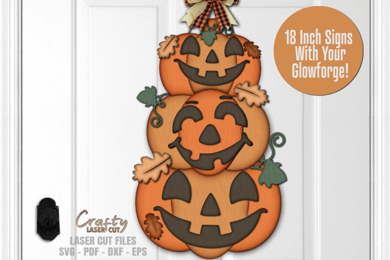 Stacked Pumpkin Door Hanger SVG - Jack O Lantern SVG - Glowforge Laser File - Halloween Door Sign Svg - Fall Porch Sign - Laser Cut Files - Halloween Door Hanger SVG - Halloween SVG - CNC Files