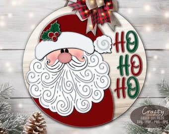 Santa Door Hanger SVG Laser Cut Files: Christmas Welcome Sign SVG for Glowforge