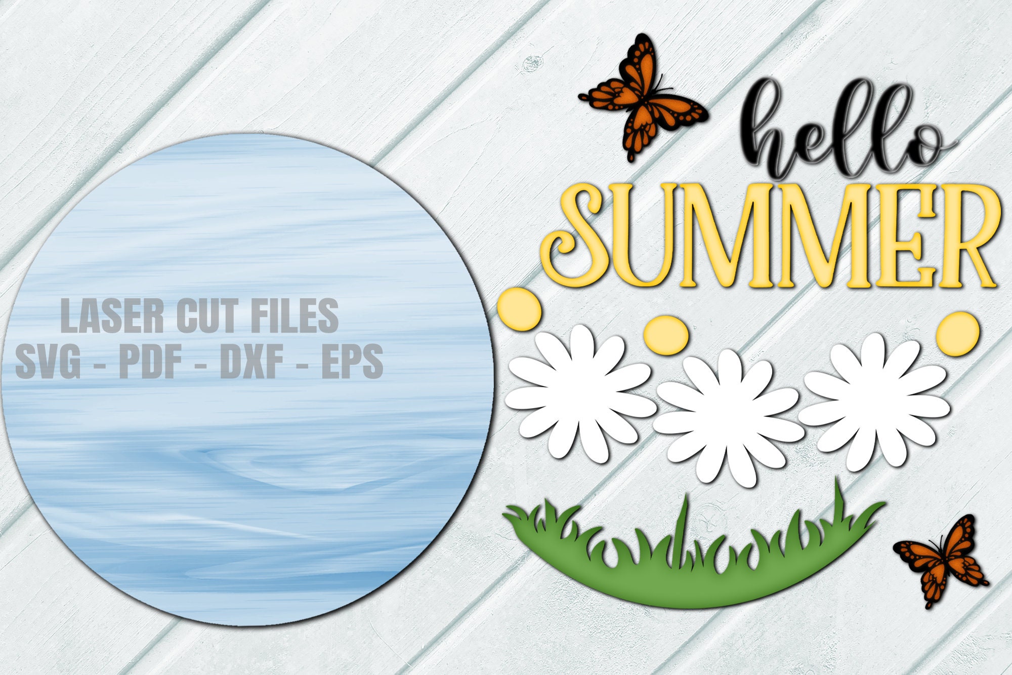 Hello Summer Door Hanger SVG Laser Cut Files: Butterfly & Daisy Welcome ...