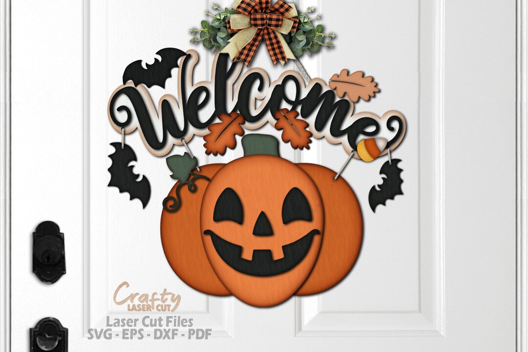 Halloween Door Hanger SVG Laser Cut Files: Jack O Lantern Welcome Sign ...