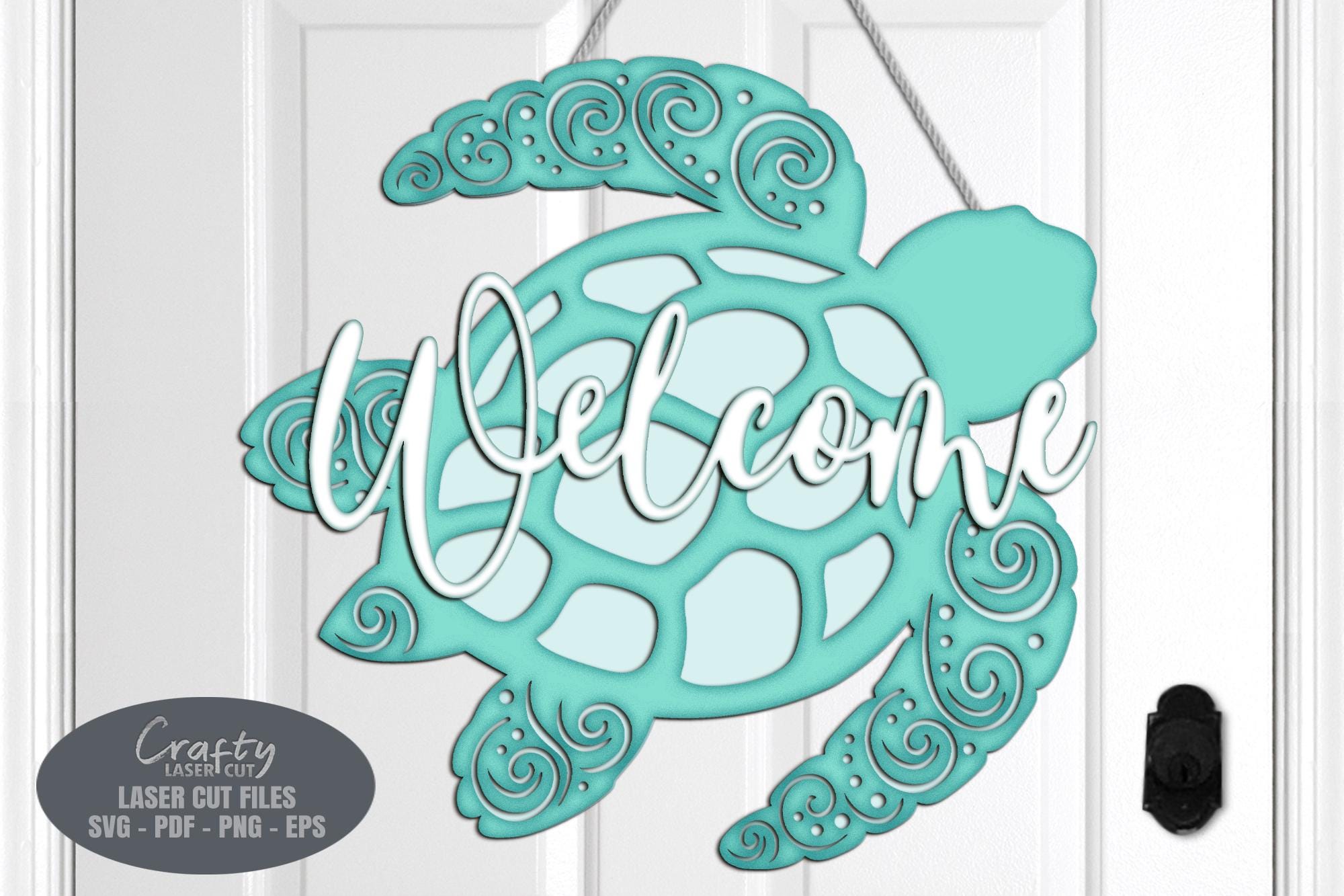 Sea Turtle Door Hanger SVG Laser Cut Files: Beach Welcome Sign SVG ...