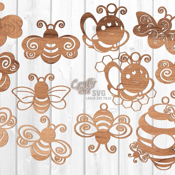 Bee SVG Glowforge Files - Bee Earrings - Bee Necklace - Laser Cut Files - Wall Art - Inspirational Bee Jewelry svg/dxf Laser Ready Files