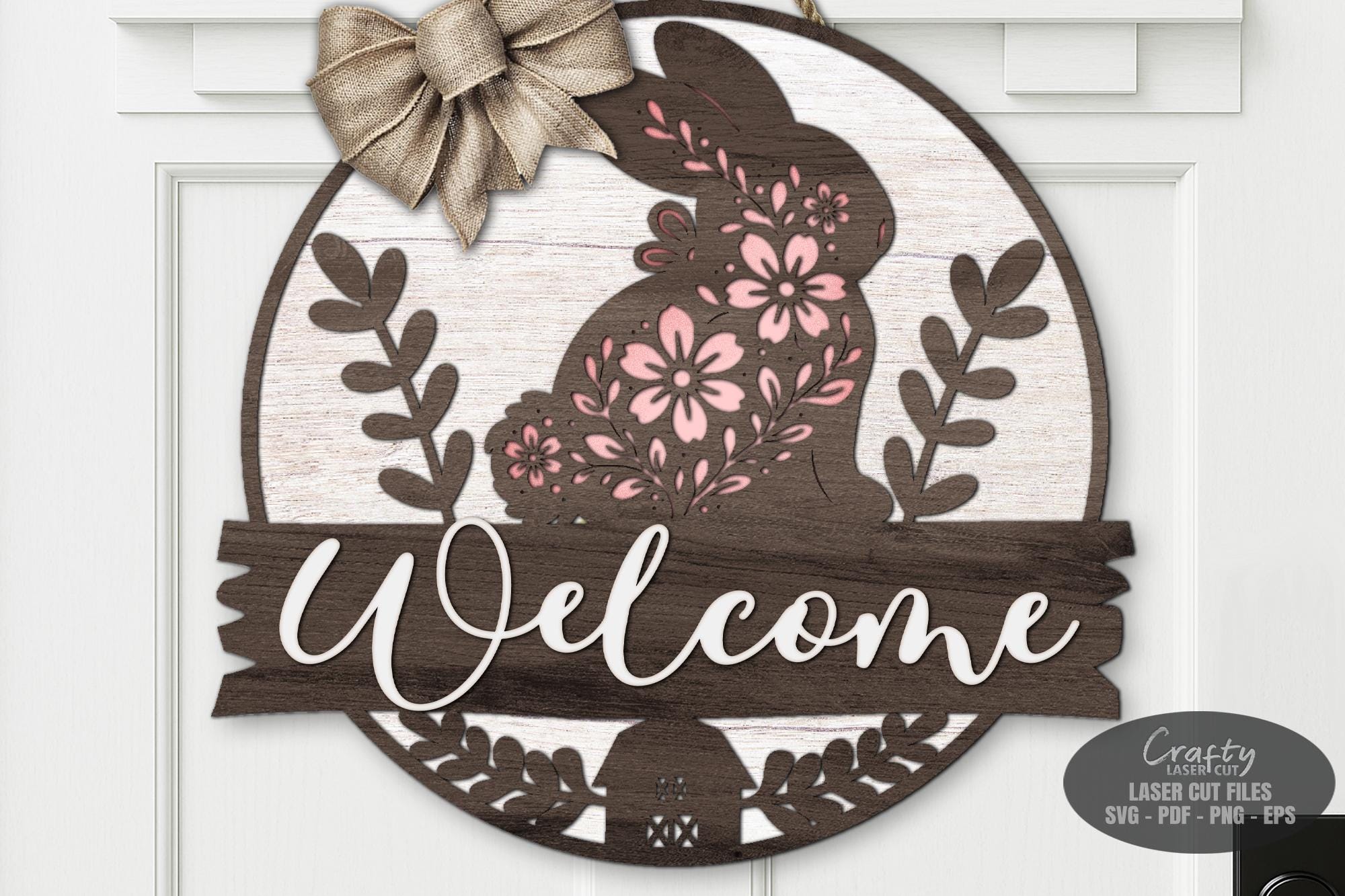 Easter Bunny Door Hanger SVG Laser Cut Files, Chinoiserie Floral ...