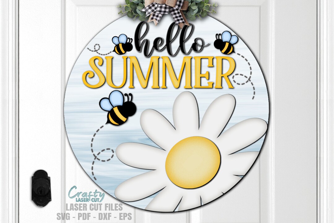 Summer Door Hanger SVG - Hello Summer SVG - Laser Cut Files - Bee Svg ...