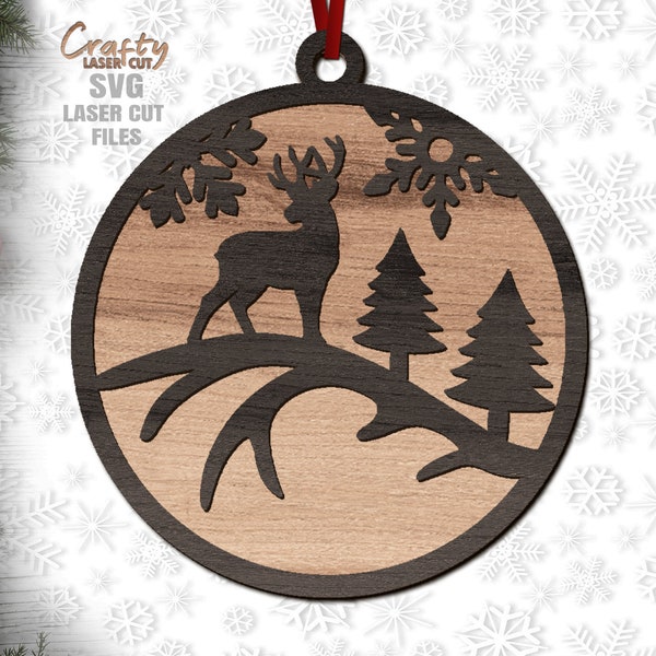 Deer Ornament SVG - Laser Cut Files - Antler Ornament SVG - Christmas Svg - Deer Svg - Antler Svg - Forest SVG - Glowforge Files