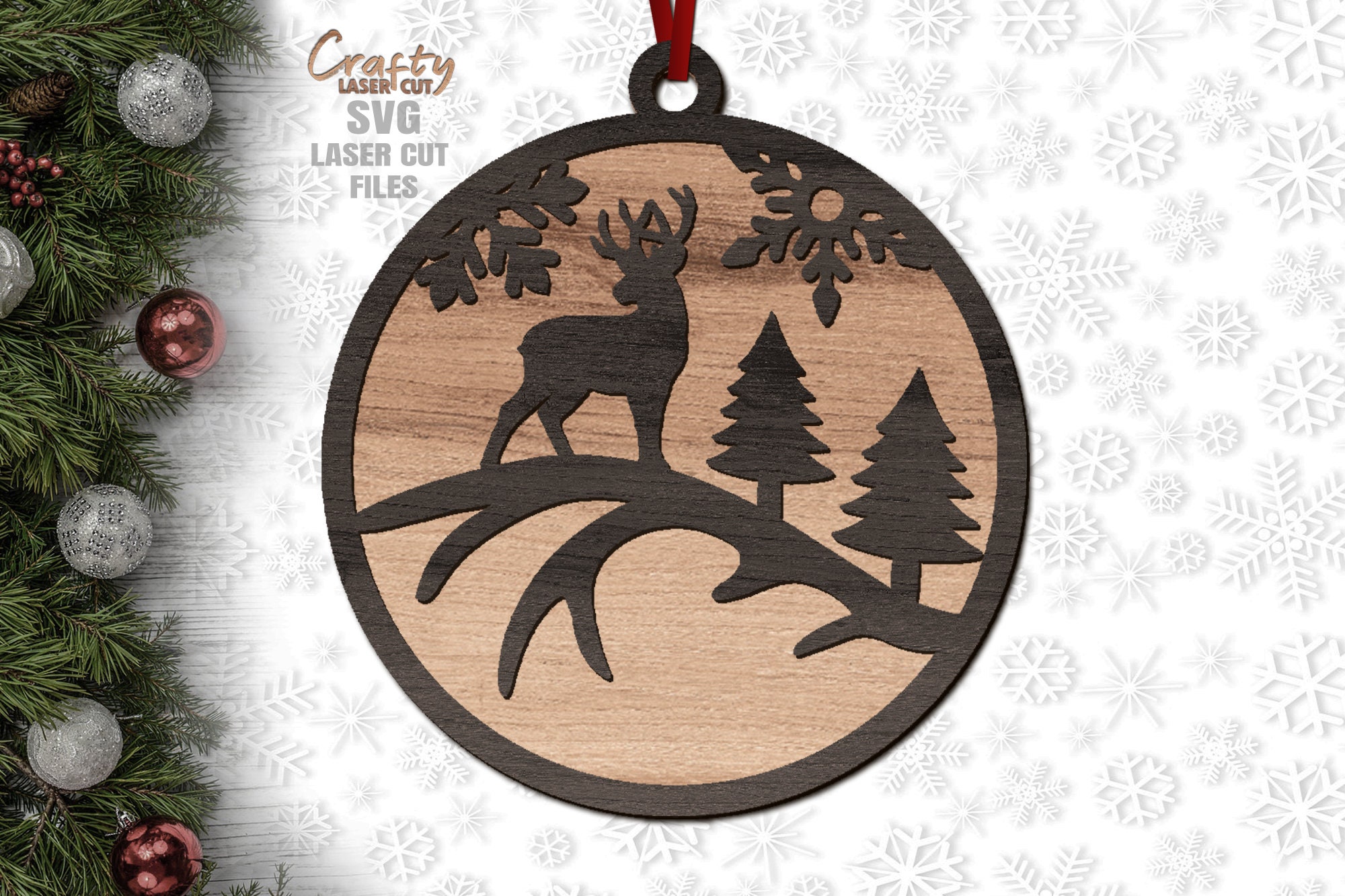 Deer Ornament SVG Laser Cut Files Antler Ornament SVG Etsy
