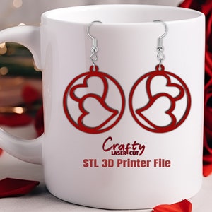 Valentinstag Ohrring STL - 3D Drucker Dateien - Herz STL - Herz Ohrring Stl-Datei - Hoop Ohrring STL - 3D Drucker - Valentinstag Ohrring Stl-Datei