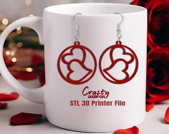 Pendiente de San Valentín STL - Archivos de impresora 3D - Corazón STL - Archivo Stl de pendiente de corazón - Pendiente de aro STL - Impresoras 3D - Archivo Stl de pendiente de San Valentín