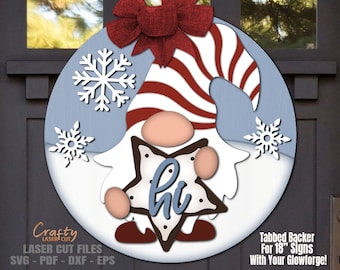 Christmas Gnome Door Hanger SVG Laser Cut Files: Gingerbread Welcome Sign SVG
