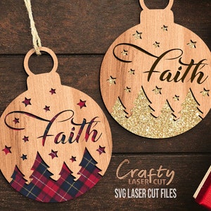 Ornamento di Natale SVG - File tagliati al laser - Fede SVG - Natale SVG - Decorazione natalizia - Ornamento dell'albero di pino Svg - File Glowforge