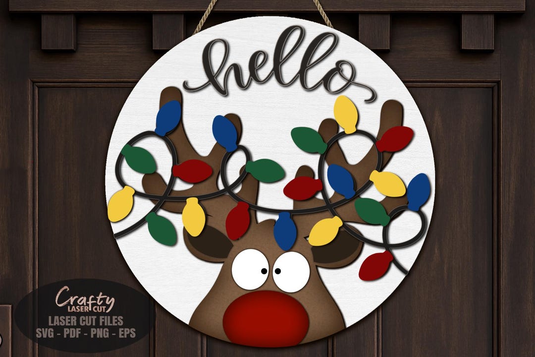 Reindeer Door Hanger SVG Laser Cut Files: Christmas Welcome Sign SVG ...