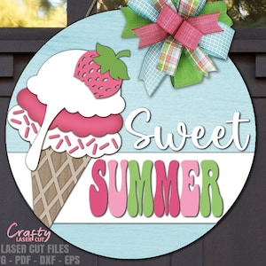 Süßer Sommer Türschild SVG - Eis Türschild SVG - Glowforge Laser Cut Dateien - Erdbeere SVG - Eis zwart - Sommer Türschild zwar