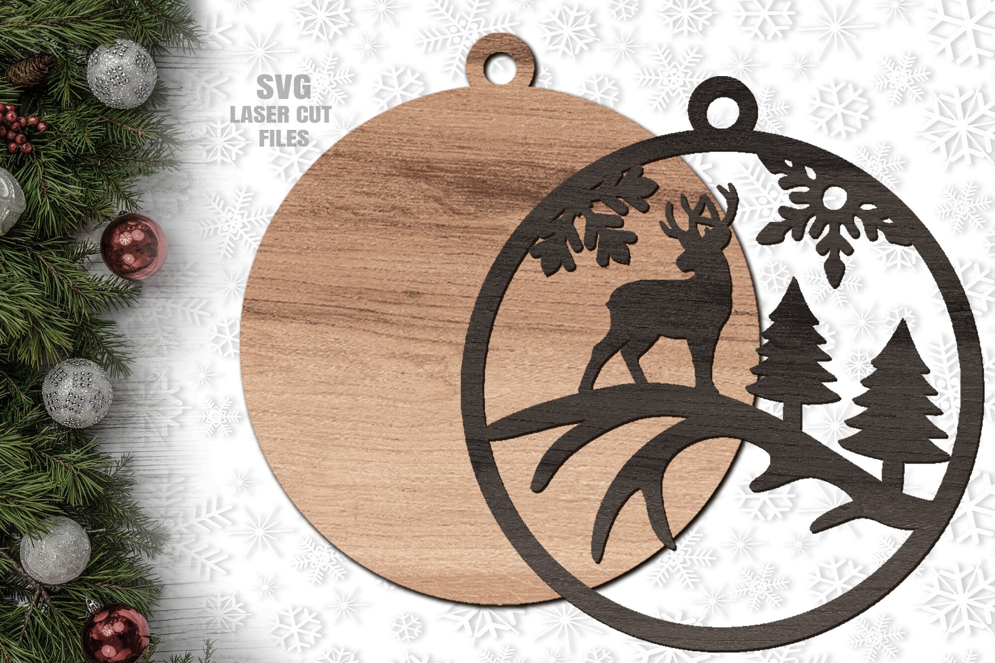 Deer Ornament SVG Laser Cut Files Antler Ornament SVG Etsy
