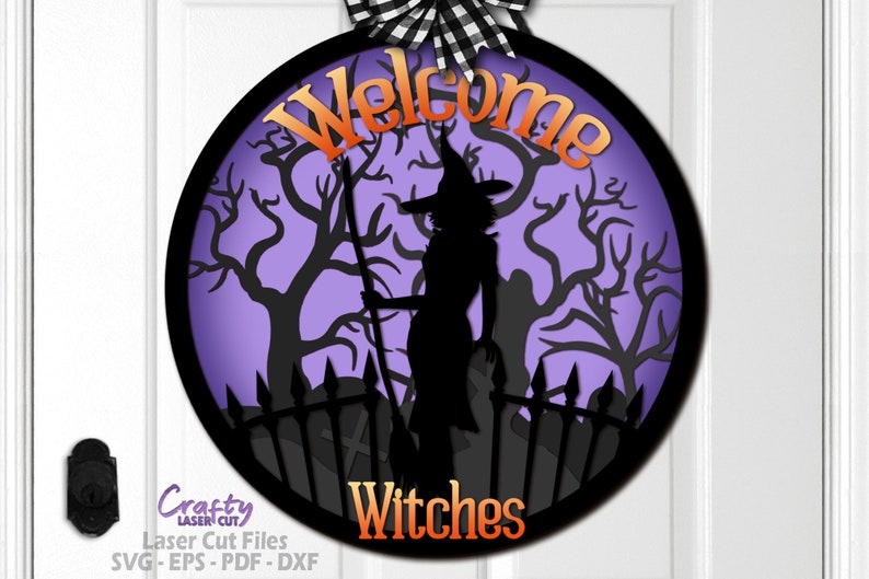 Halloween Witch Door Hanger SVG Laser Cut Files: Witches Welcome Sign ...