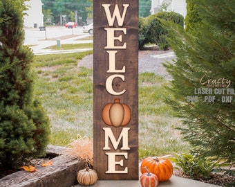 Fall Welcome Sign SVG Laser Cut Files: Pumpkin Porch Decor Glowforge Files