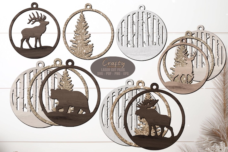Layered wildlife ornament SVG laser cut files for Glowforge and XTool machines.