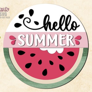 Watermelon Door Hanger SVG - Laser Cut Files - Watermelon SVG - Hello Summer SVG - Welcome Sign Svg - Summer Door Sign - Glowforge Files