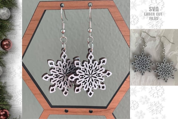 Snowflake Earrings SVG - Laser Cut Files - Snowflake SVG - Christmas SVG - Winter Svg - Christmas Earrings Svg - Glowforge Earrings