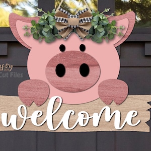 Accroche-porte cochon SVG - fichiers découpés au laser - cochon SVG - signe de bienvenue à la ferme SVG - tête de cochon Svg - plaque de porte d'entrée - Svg animal - fichiers Glowforge