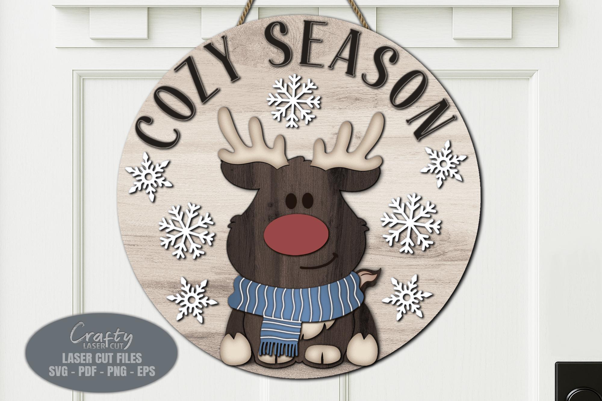 Reindeer Door Hanger SVG Laser Cut Files: Christmas Welcome Sign SVG ...