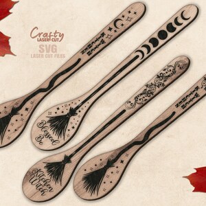Kitchen Witch SVG Laser Cut Files: Halloween Spoon and Witch Broom SVG for Glowforge and XTool