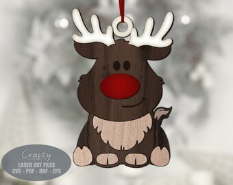 Reindeer Christmas Ornament SVG Laser Cut Files for Glowforge and xTool