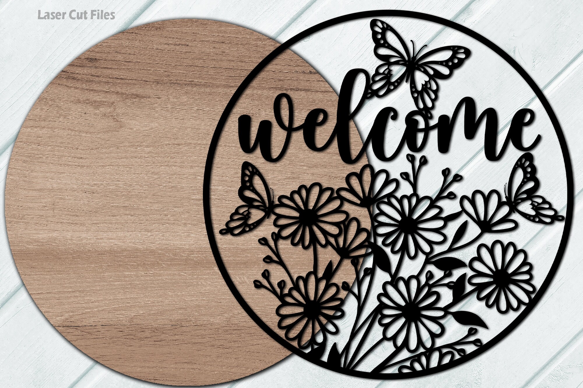 Butterfly Door Hanger SVG Laser Cut Files: Daisy Summer Welcome Sign ...