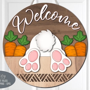Påskhare dörrhängare SVG - Välkomstskylt SVG - Laserskurna filer - Påskhare SVG - Morotslapp - Påskdörrskylt - Glowforge-filer