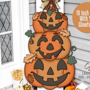 Halloween Porch Sign SVG - Stacked Pumpkin Door Hanger SVG - Jack O Lantern SVG - Glowforge Laser File - Halloween Door Sign Svg - Fall Porch Sign - Laser Cut Files - Halloween Door Hanger SVG - Halloween SVG - CNC Files