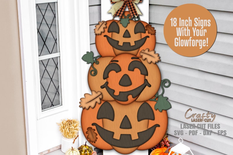 Halloween Porch Sign SVG - Stacked Pumpkin Door Hanger SVG - Jack O Lantern SVG - Glowforge Laser File - Halloween Door Sign Svg - Fall Porch Sign - Laser Cut Files - Halloween Door Hanger SVG - Halloween SVG - CNC Files