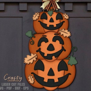 Halloween SVG - Stacked Pumpkin Door Hanger SVG - Jack O Lantern SVG - Glowforge Laser File - Halloween Door Sign Svg - Fall Porch Sign - Laser Cut Files - Halloween Door Hanger SVG - CNC Files
