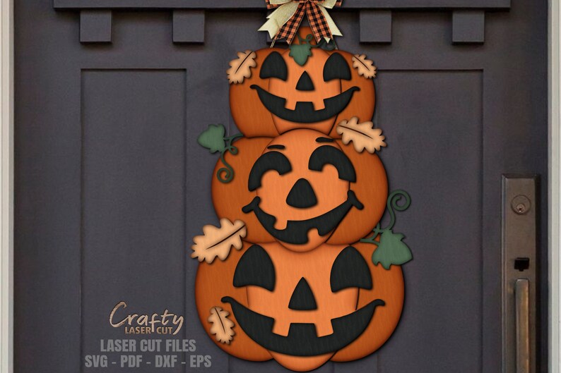 Halloween SVG - Stacked Pumpkin Door Hanger SVG - Jack O Lantern SVG - Glowforge Laser File - Halloween Door Sign Svg - Fall Porch Sign - Laser Cut Files - Halloween Door Hanger SVG - CNC Files