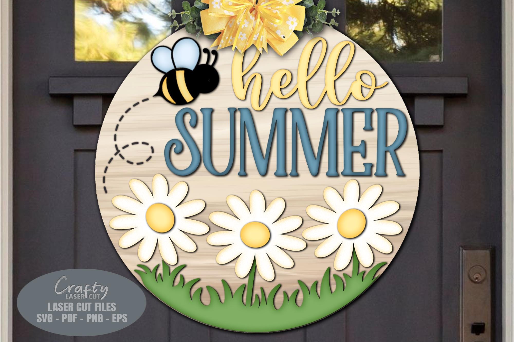 Summer Door Hanger SVG Laser Cut Files: Daisy Bee Welcome Sign SVG ...