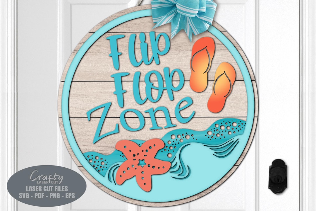 Beach Door Hanger SVG - Welcome Sign SVG - Laser Cut Files - Flip Flop ...