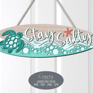 Surfboard Door Hanger SVG Laser Cut Files: Beach Turtle Welcome Sign ...