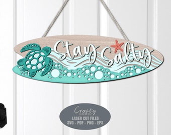 Surfboard Door Hanger SVG Laser Cut Files: Beach Turtle Welcome