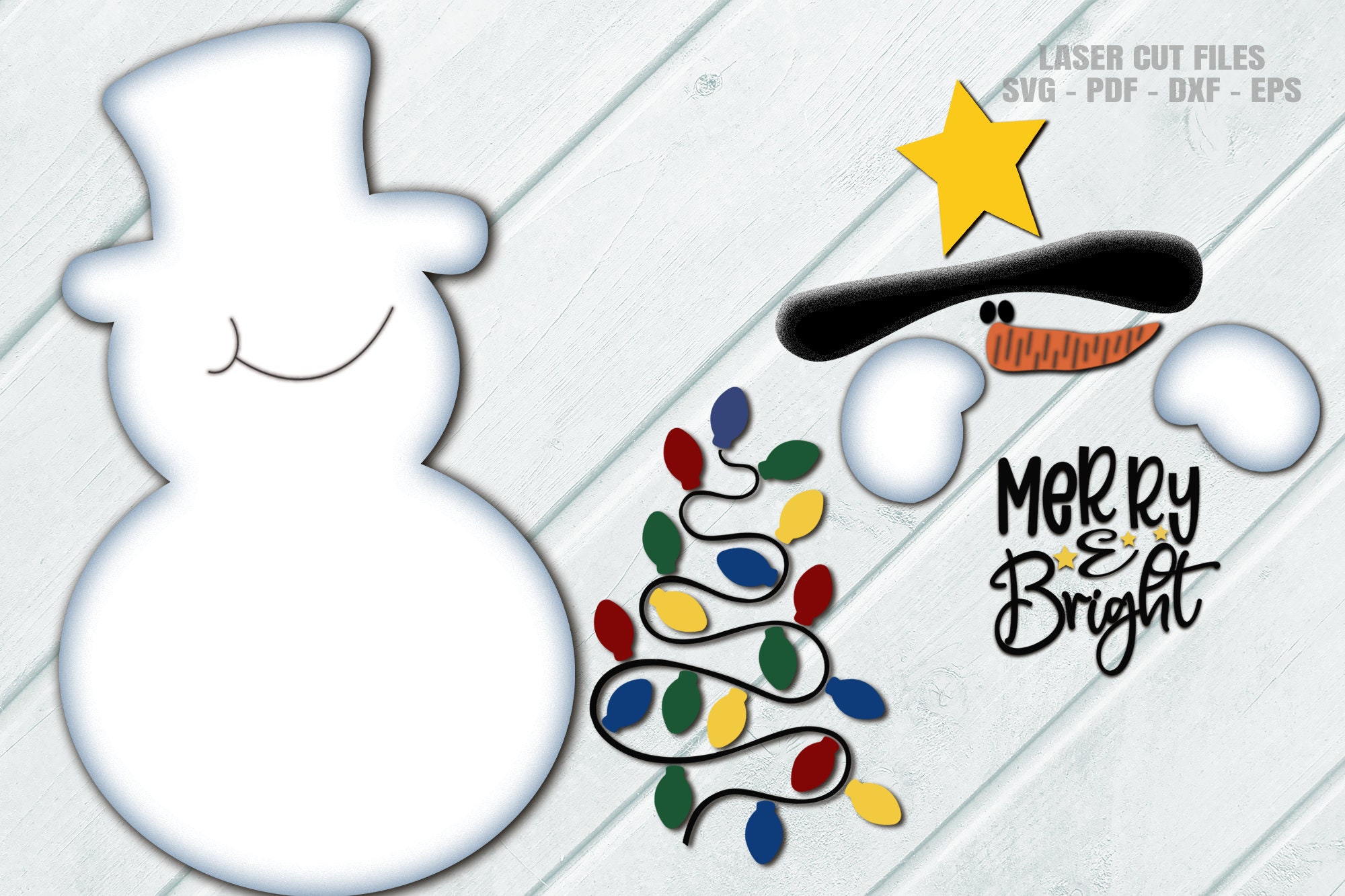 Snowman Door Hanger SVG Laser Cut Files: Christmas Lights Door Sign ...