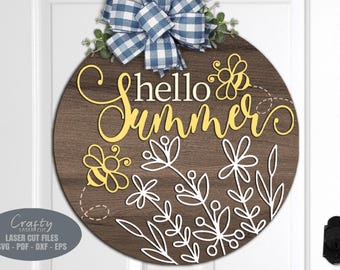 Hello Summer Daisy Bees Sign, Digital Download, SVG Laser Cut File ...