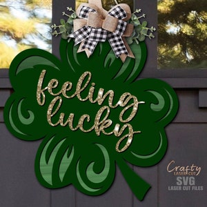Kleeblatt Tür Aufhänger SVG Laser Cut Dateien - St Patrick's Day SVG - Kleeblatt SVG - Glück SVG - Vierblättriges Kleeblatt