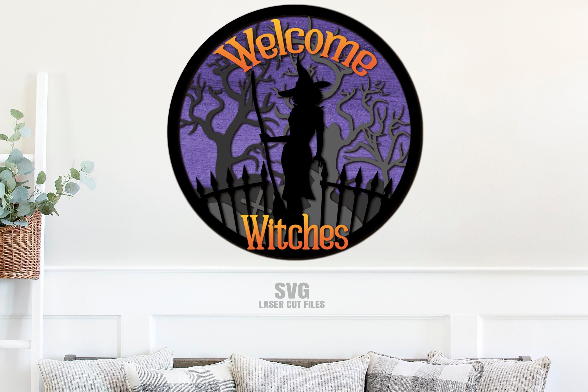 Halloween Witch Door Hanger SVG Laser Cut Files: Witches Welcome Sign ...