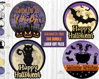 Halloween Door Hanger Svg - Halloween SVG Bundle - Laser Cut Files - Halloween Door Sign - Welcome Sign SVG - Halloween Decor - Glowforge