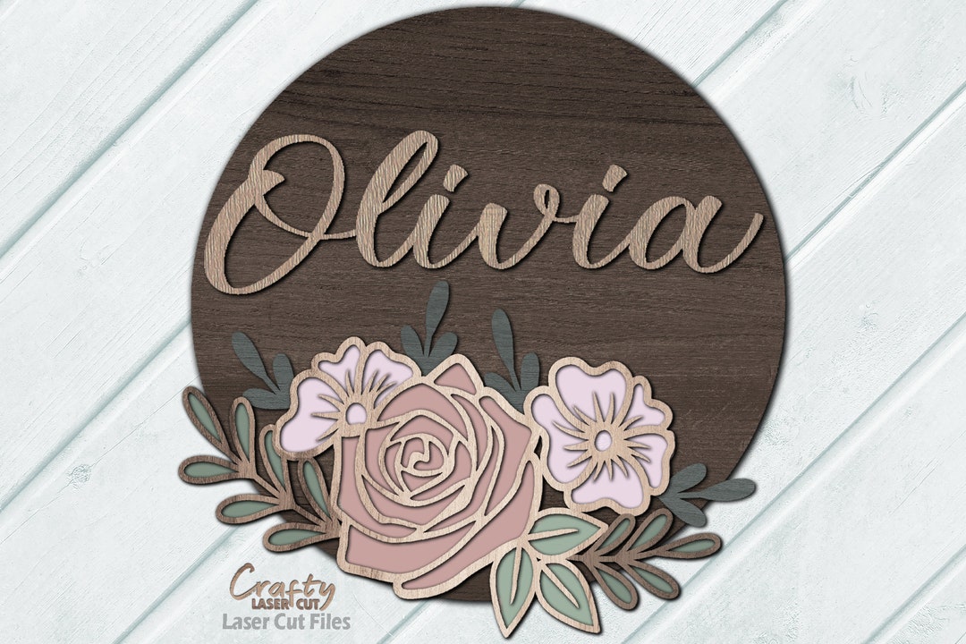 Floral Door Hanger SVG Laser Cut Files: Rose Baby Name Sign SVG ...