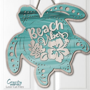 Letrero de puerta de tortuga SVG - Archivos cortados con láser - SVG de playa - SVG de tortuga - Svg de hibisco - Svg de Hawái - Letrero de puerta de playa - Archivos Glowforge