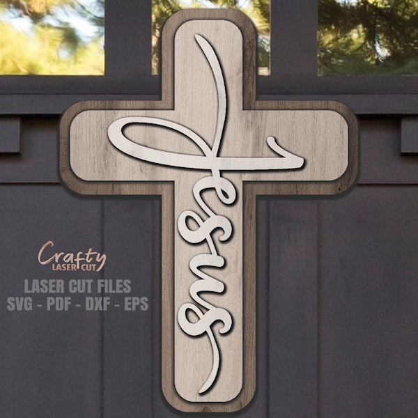 Religious Cross Door Hanger SVG - Laser Cut Files - Cross SVG - Christian Cross SVG - Welcome Sign Svg - Front Door Sign - Glowforge Files