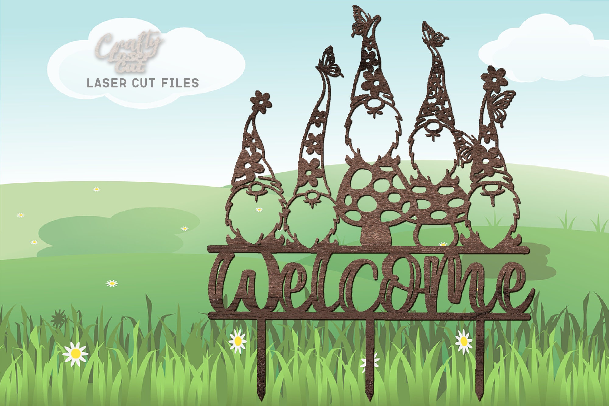Download Gnome Welcome Sign Lawn Stake SVG Glowforge Files Laser | Etsy