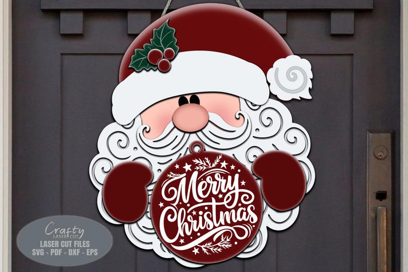 Santa Door Hanger SVG Laser Cut Files: Merry Christmas Welcome Sign SVG ...